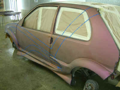 Lacquer sanded and primary pattern masked